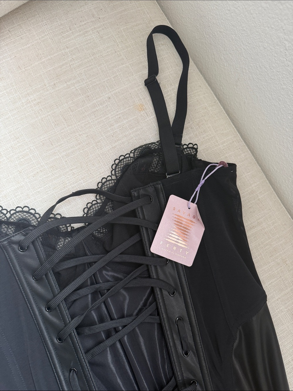 Savage X Fenty Black Lace-Trim Slip Chemise - Picture 5 of 10